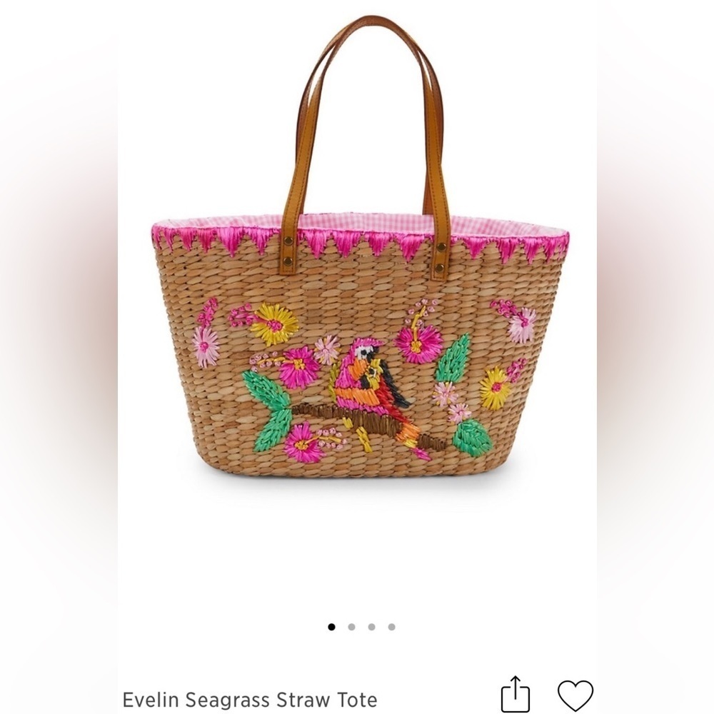 SOLD OUT Rafe Evelin Lovebirds Embroidered Seagrass Straw Tote Bag
